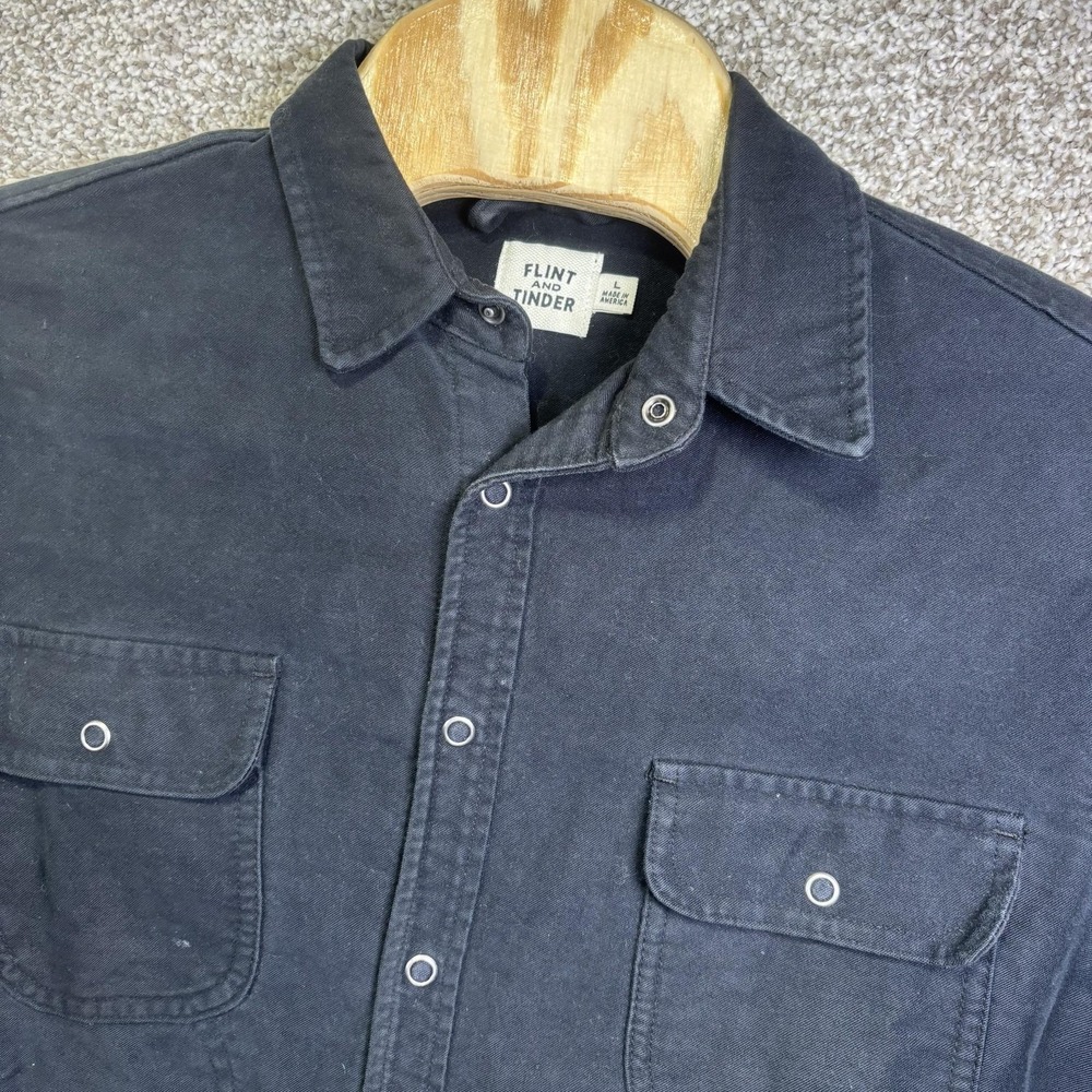 Flint and Tinder Mens Large Black Solid Long Sleeve Snap Button Shirt Jacket